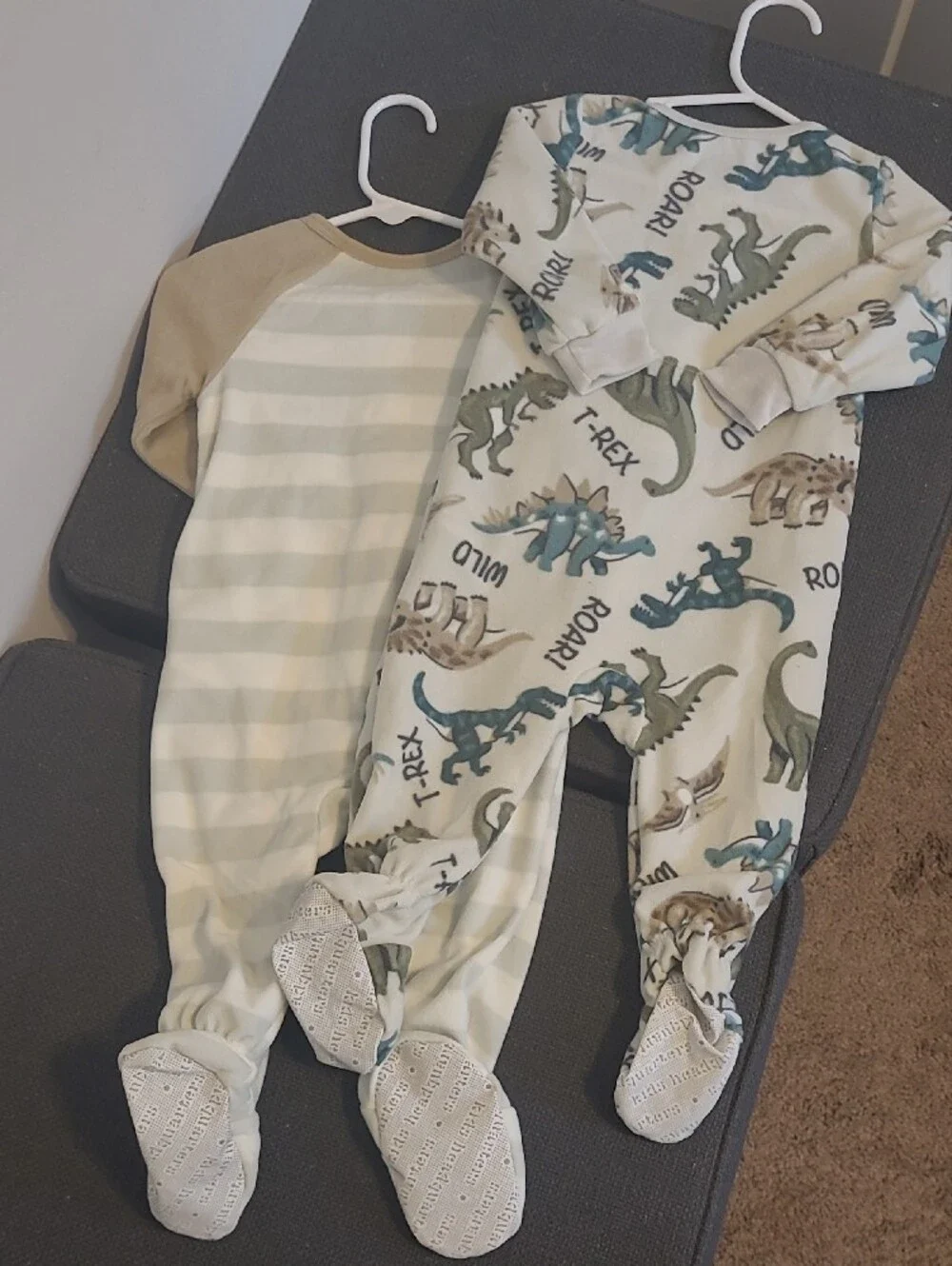 Kids Headquarters Dino Footed One-Piece Pajamas - Beige, Cream & Green